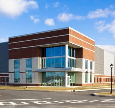 Exterior shot of Warehouse 424 at Greenfield North, Spring 2025