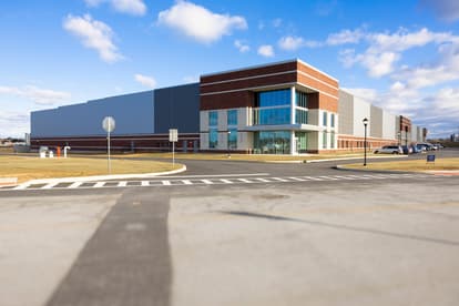 Exterior shot of Warehouse 424 at Greenfield North, Spring 2025