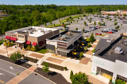 Drone photo of Crossings with honeygrow and LUCA