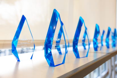 Display of class awards displayed on counter